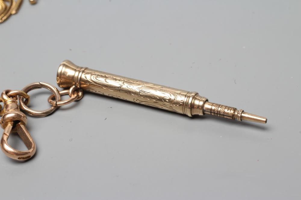 AN ALBERT CHAIN with bar and dog-clip fastener, all stamped 625, 15, pendant with an unmarked tassel Image