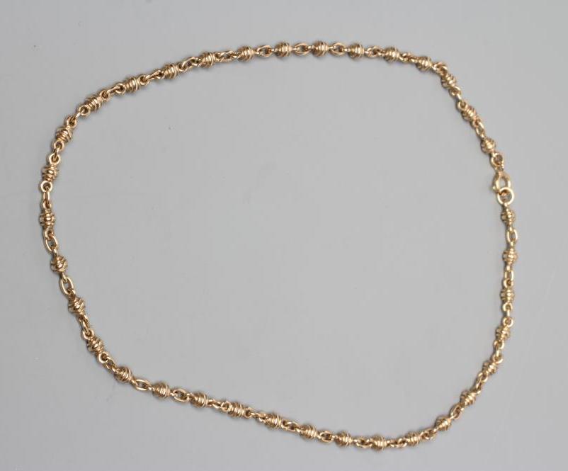 A 9CT GOLD FANCY LINK CHAIN NECKLACE, Birmingham 2004, 28.9g (Est. plus 24% premium inc. VAT) Image
