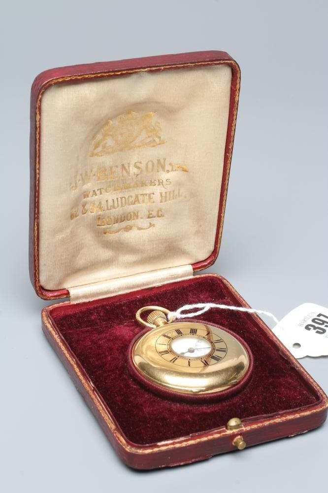 AN 18CT GOLD TOP WIND HALF HUNTER POCKET WATCH Image