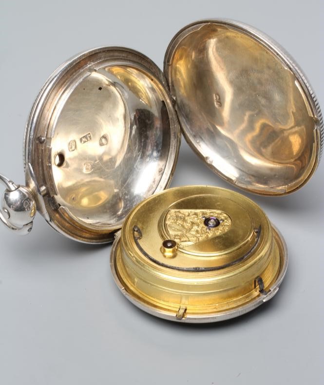 A GEORGE III SILVER HUNTER CASED POCKET WATCH Image
