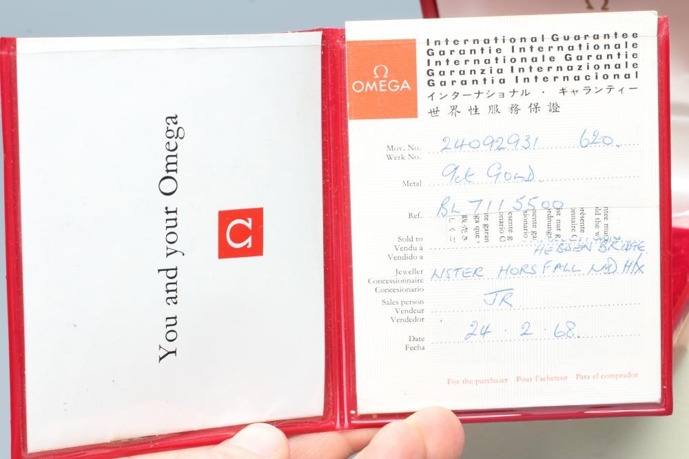 A LADY'S 9CT GOLD OMEGA WRISTWATCH Image