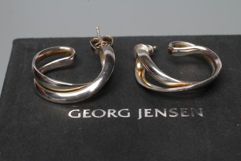A PAIR OF GEORG JENSEN SILVER INFINITY HOOP STUD EARRINGS, numbered 452A, 6.7g total, boxed (Est. Image