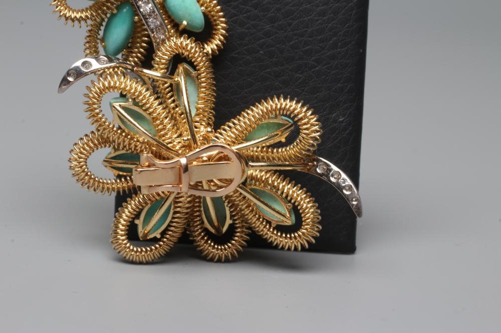 A LARGE PAIR OF DIAMOND AND TURQUOISE CLIP EARRINGS Image