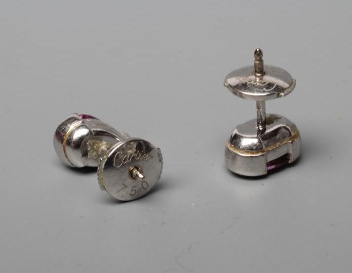 A PAIR OF CARTIER ASYMETRICAL PINK SAPPHIRE EARRINGS Image