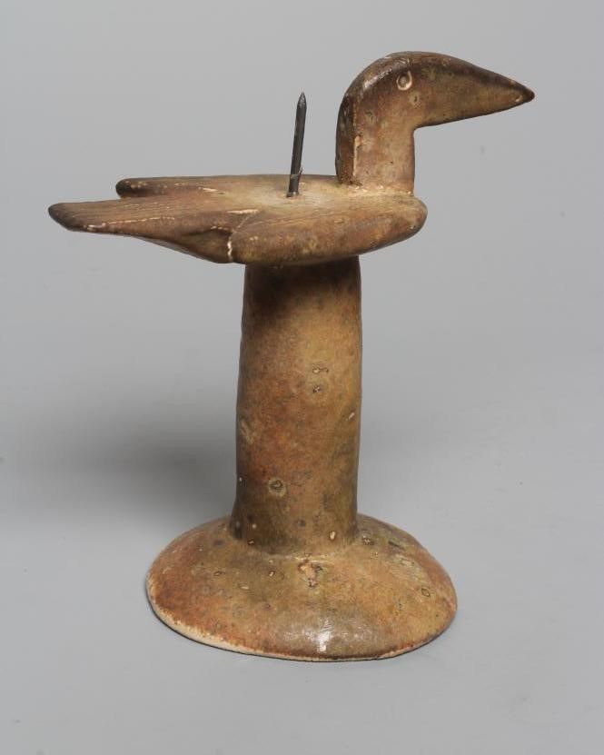 JOHN MALTBY (1936-2000) - a brown glazed stoneware stylised bird pricket candlestick, monogrammed Image