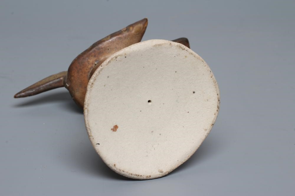 JOHN MALTBY (1936-2000) - a brown glazed stoneware stylised bird pricket candlestick, monogrammed Image