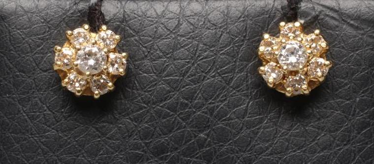 A PAIR OF DIAMOND CLUSTER EAR STUDS, stamped 18ct (Est. plus 24% premium inc. VAT) Image