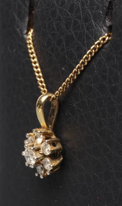 A DIAMOND CLUSTER PENDANT to match the previous lot, on a fine chain necklace (Est. plus 24% premium Image