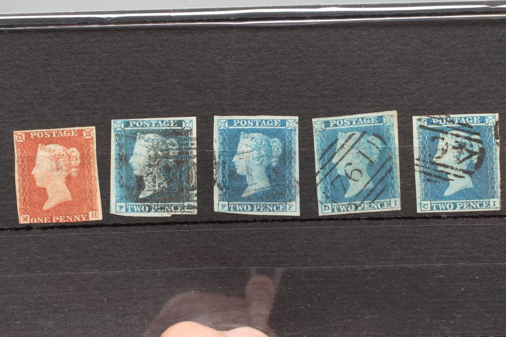 1841 PENNY RED unused and 4 x 1841 2d Blues (Est. plus 24% premium inc. VAT) Image
