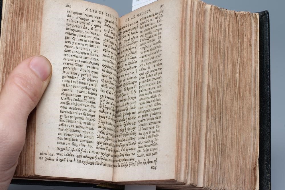 CLAUDIUS AELIANUS - De Animalium Natura, 1628, Greek and Latin text, grained calf library binding, 1 Image
