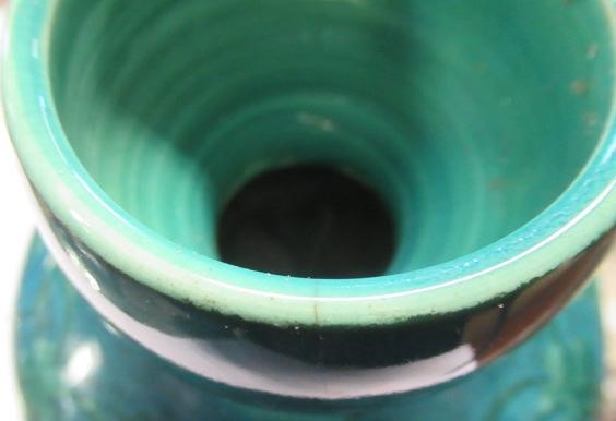 A RUSKIN VASE, early 20th century, of globular form with garlic type neck, the streaky blue souffle Image