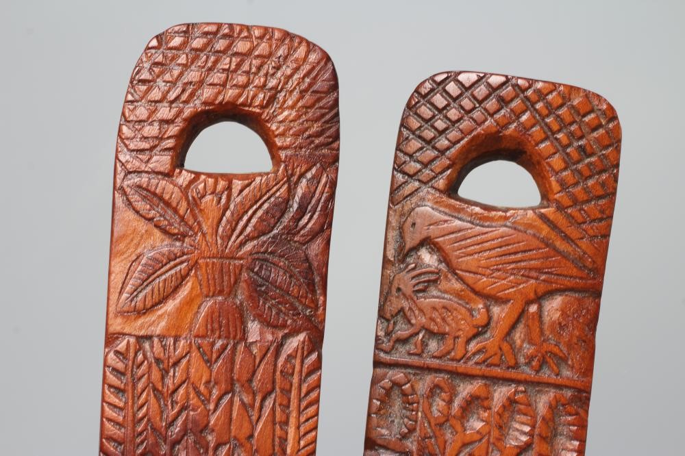 A VICTORIAN WELSH TREEN LOVE SPOON AND FORK Image