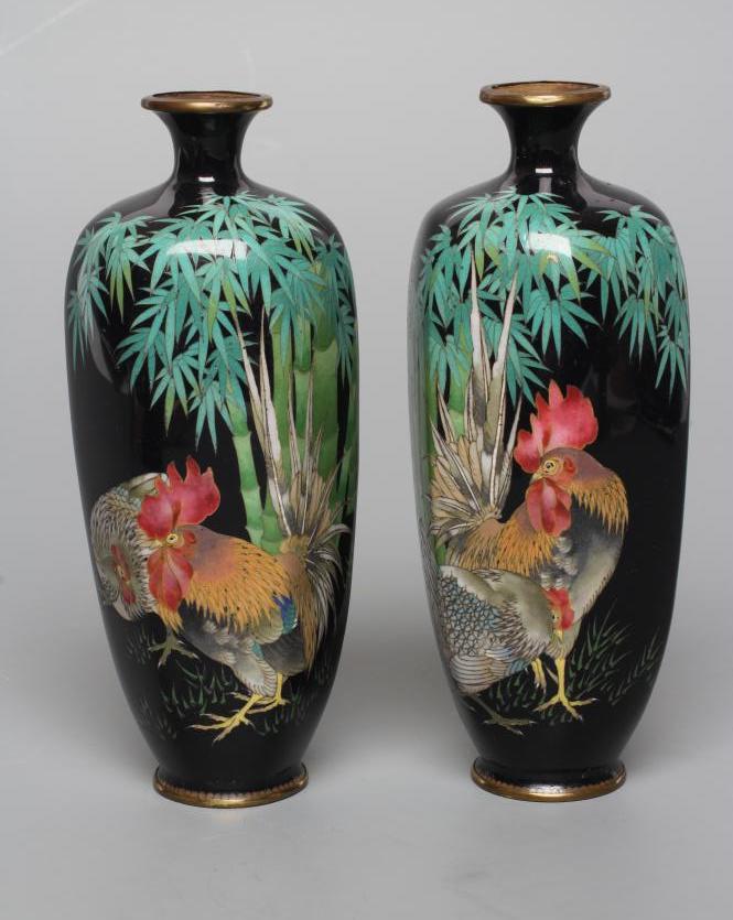 A PAIR OF JAPANESE CLOISONNE ENAMEL VASES Image