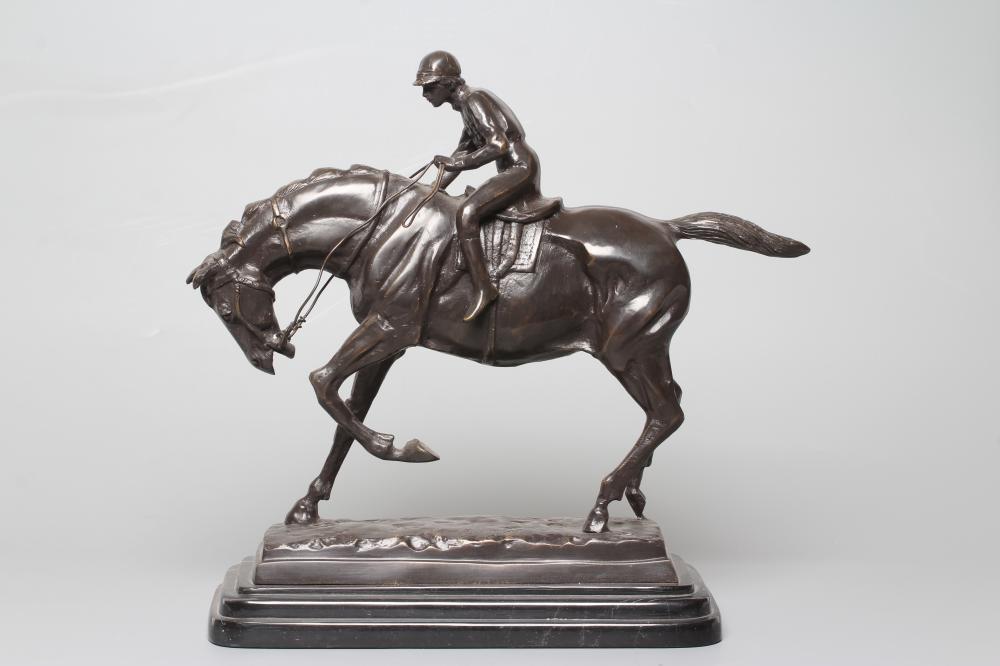 AFTER PIERRE JULES MENE (French 1810-1879) Equestrian Figure, 20th century, bronze, the oblong base Image