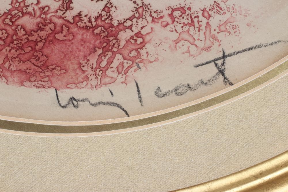 LOUIS J L ICART (French 1888-1950) Lady in a Broad Brimmed Hat, coloured etching, roundel, signed, Image