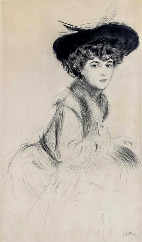 PAUL CESAR HELLEU (French 1859-1927) Lady Wearing a Hat, etching, signed in pencil, 23 1/4" x 13 Image