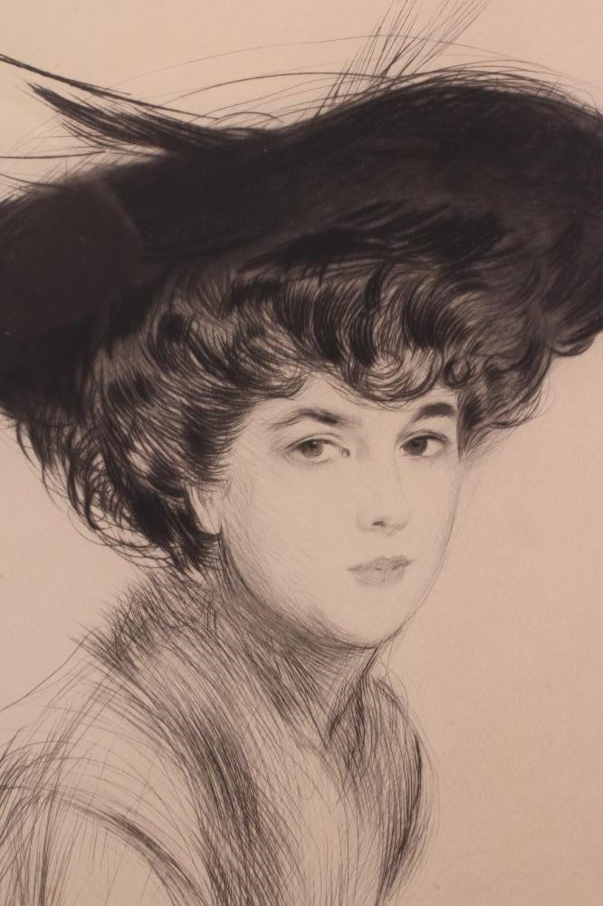 PAUL CESAR HELLEU (French 1859-1927) Lady Wearing a Hat, etching, signed in pencil, 23 1/4" x 13 Image