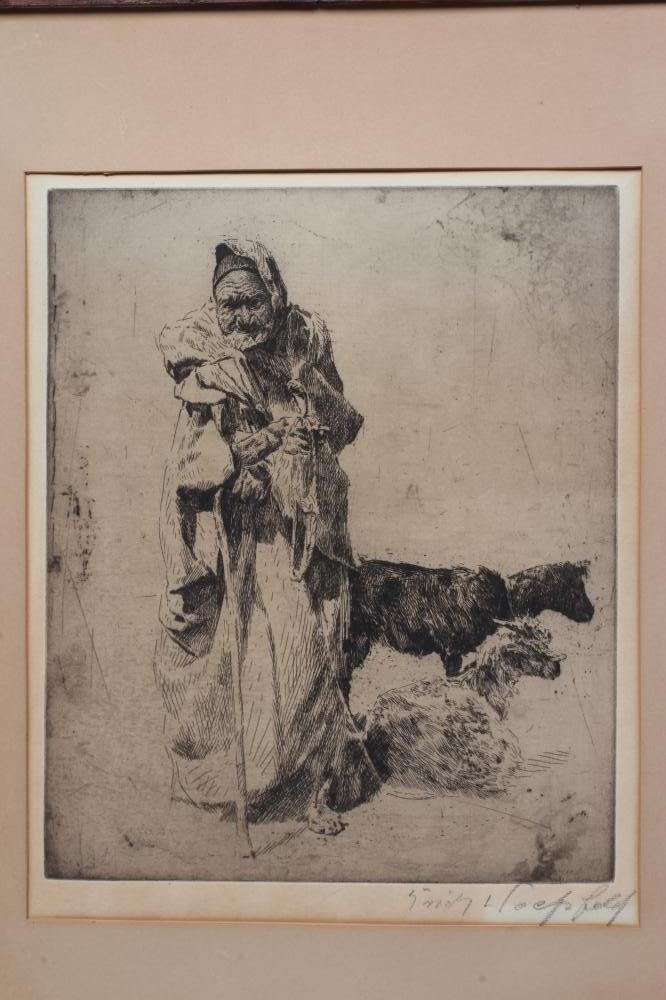 ERICH WOLFSFELD (Polish 1884-1956) "The Goat Herd", etching, signed in pencil, plate size 12 x 9 Image