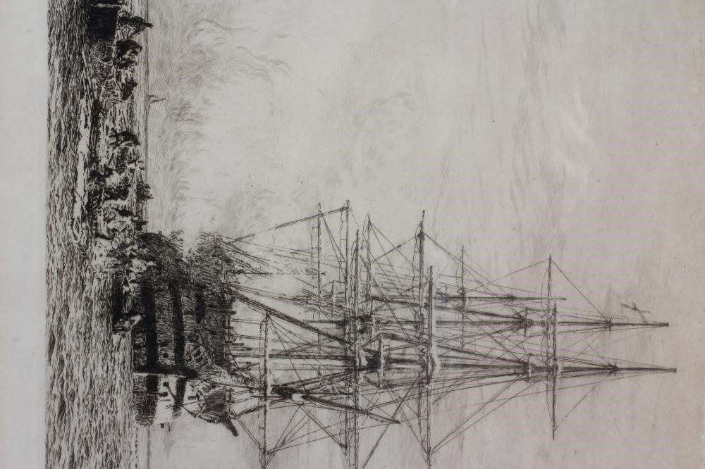 WILLIAM WYLLIE (1851-1931) "H.M.S. Victory at Portsmouth Harbour",  etching, signed in pencil, plate Image