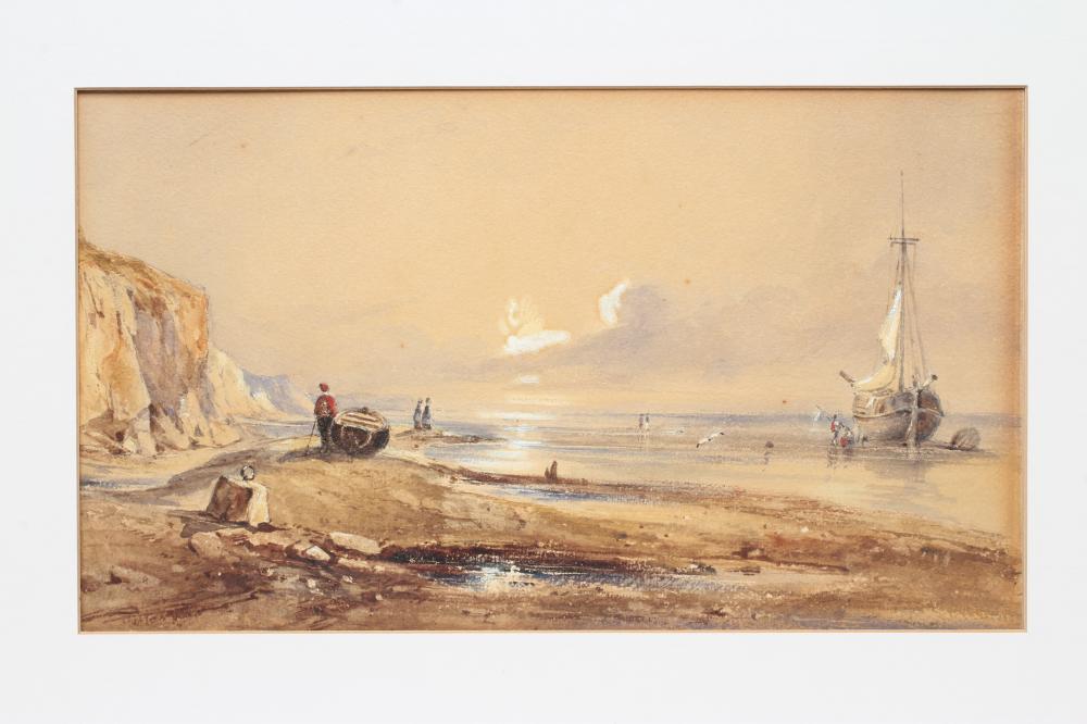 CIRCLE OF RICHARD PARKES BONNINGTON (1802-1828) Coastal Scene with Figures, watercolour and pencil Image