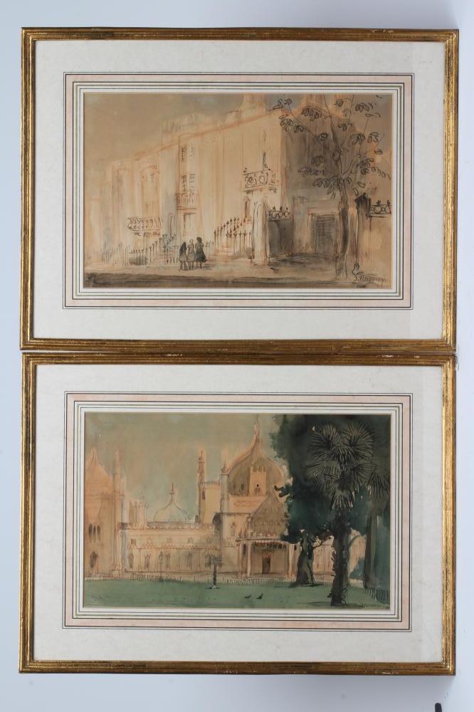 DAVID B PONSONBY (1901-1986) Brighton Scenes, pen, pencil and wash on tinted paper, a pair, signed, Image