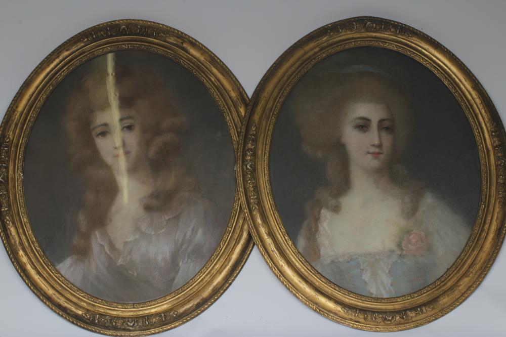 BRITISH SCHOOL (18th century) Portraits of Sisters(?), head and shoulders, a pair of pastels, Image