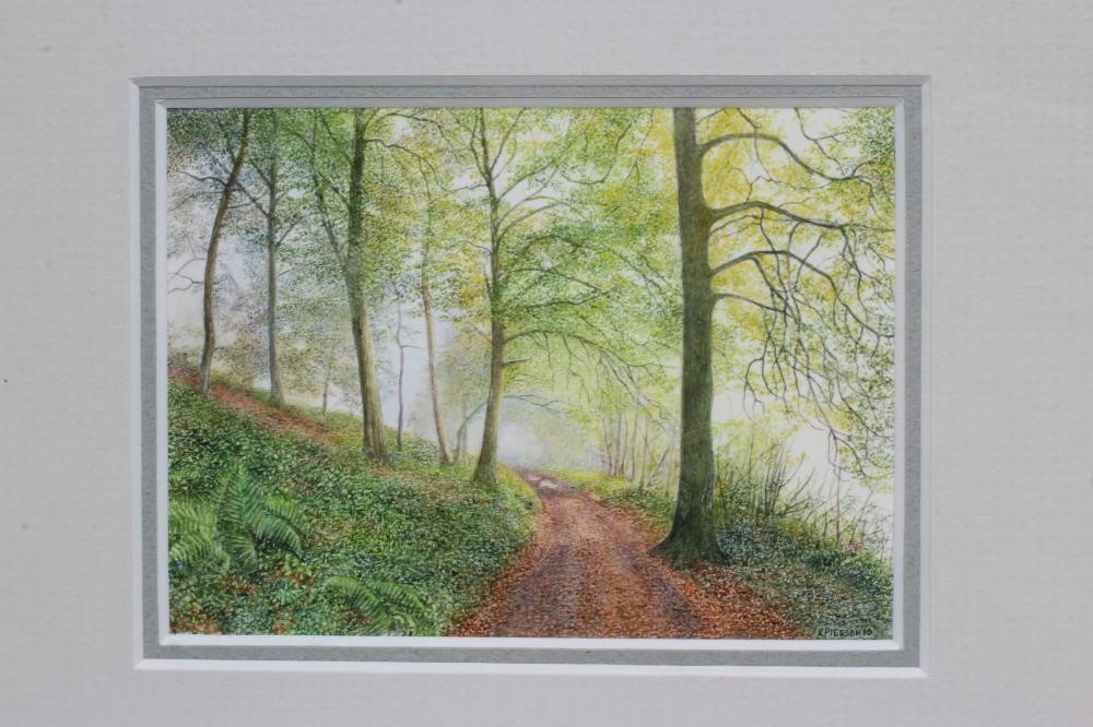 ROSALIND PIERSON (20th century) Landscapes, set of three watercolour miniatures, 3 x 4", gilt Image