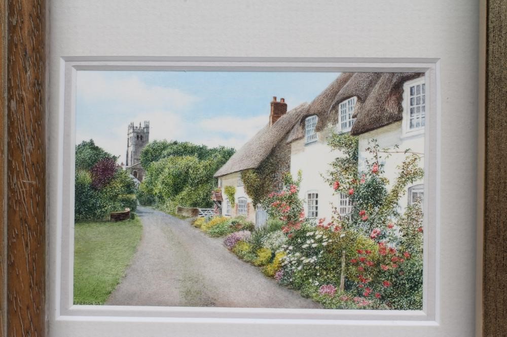 ROSALIND PIERSON (20th century) Landscapes, set of three watercolour miniatures, 3 x 4", gilt Image