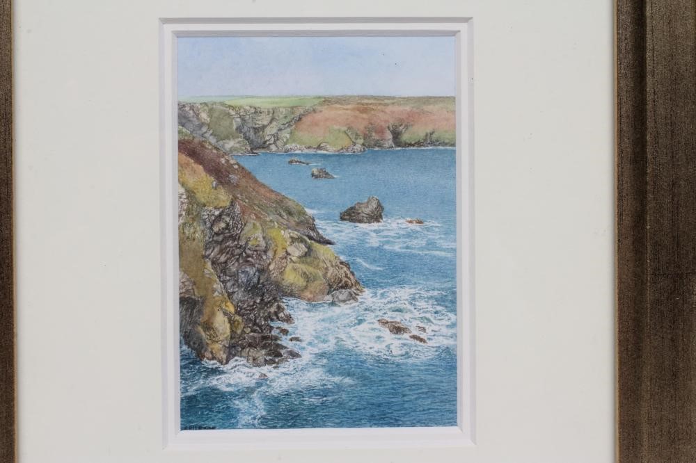 ROSALIND PIERSON (20th century) Landscapes, set of three watercolour miniatures, 3 x 4", gilt Image