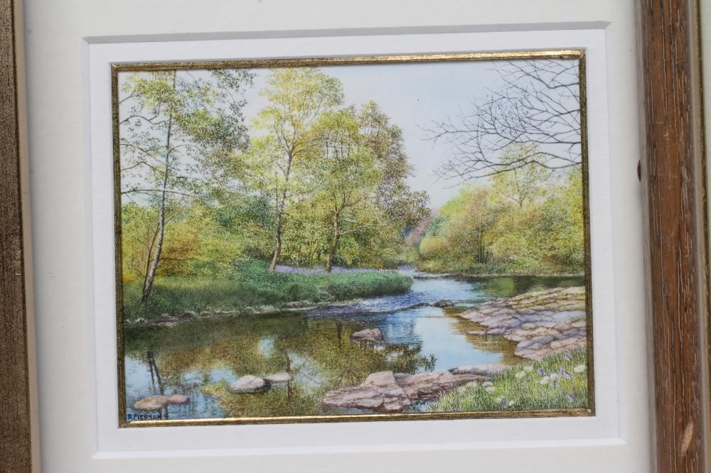 ROSALIND PIERSON (20th century) Landscapes, set of three watercolour miniatures, 3 x 4", gilt Image