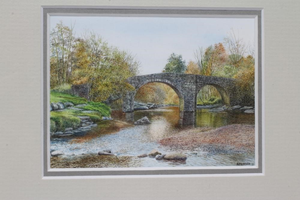 ROSALIND PIERSON (20th century) Landscapes, set of three watercolour miniatures, 3 x 4", gilt Image