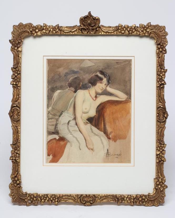 ALBERT HENRY COLLINGS (1868-1947) Seated Female Nude, watercolour and pencil, signed and dated 1918, Image