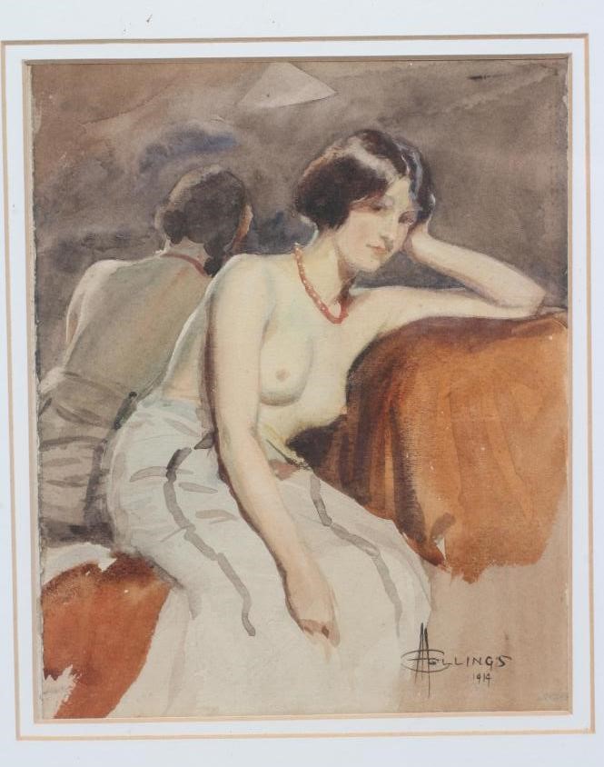 ALBERT HENRY COLLINGS (1868-1947) Seated Female Nude, watercolour and pencil, signed and dated 1918, Image