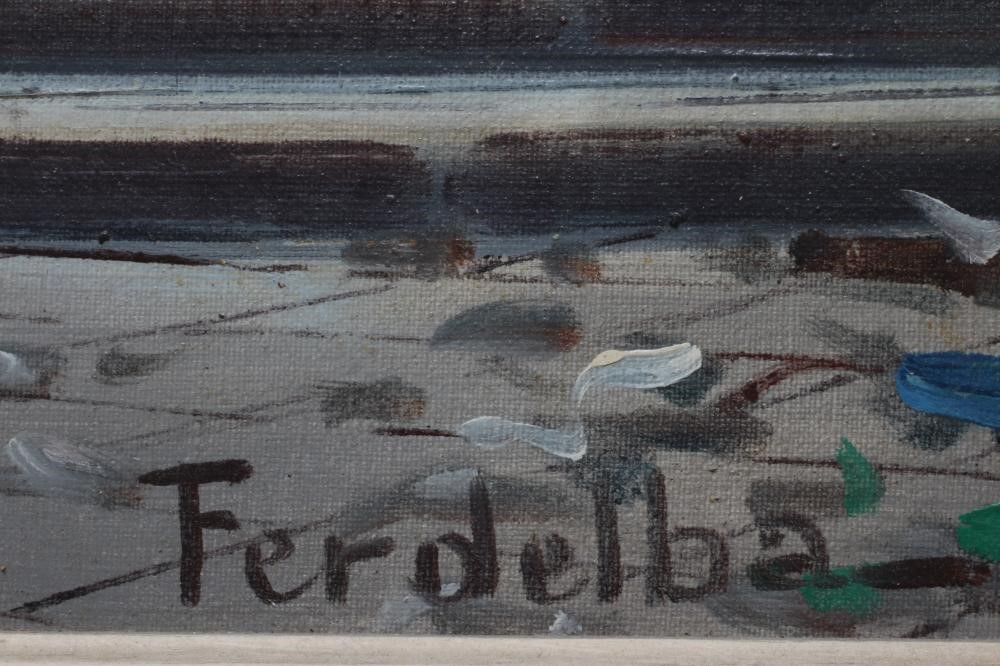 MARIO FERDELBA (Italian 1897-1971) Street Scene with Figures, oil on canvas, signed, 20 x 28 Image