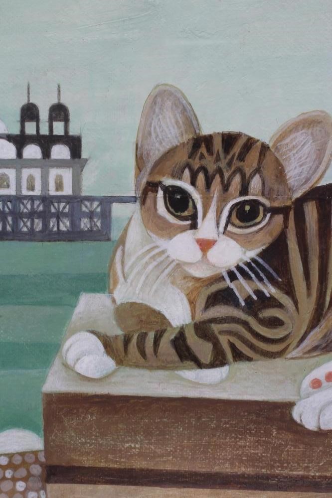 ALFRED DANIELS (1924-2015) Cat Resting by a Pier, gouache on board, signed and dated 2004, 10 x Image