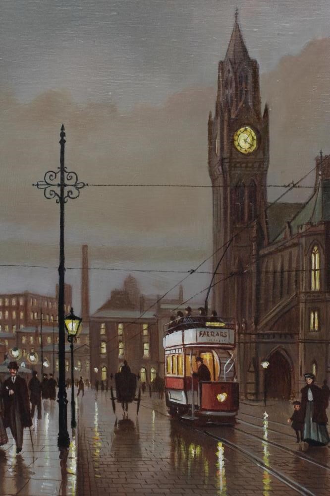 STEVEN SCHOLES (b.1952) "Rochdale at Night", oil on canvas, signed, 16 x 19 3/4" framed (subject to Image