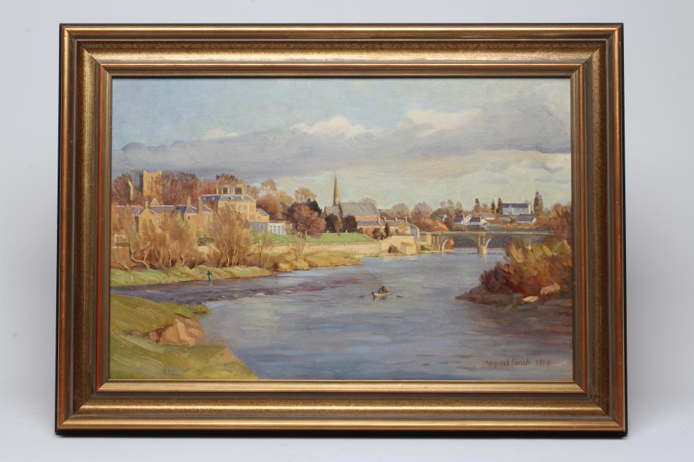 MARGARET PEACH (Contemporary) The Junction Beat Kelso, oil on canvas, signed, 16 1/4" x 24, gilt Image