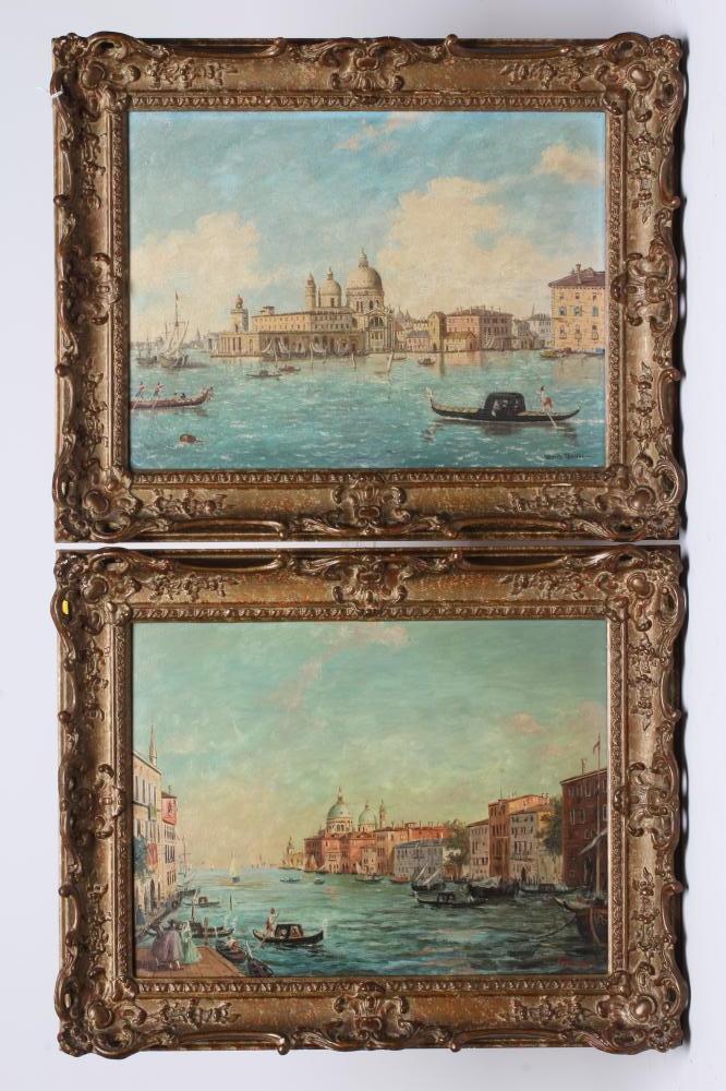 ALBERTO TERRINI (Italian 19th/20th century) Venetian Scenes, a pair, oil on canvas, signed, 11 3/4" Image
