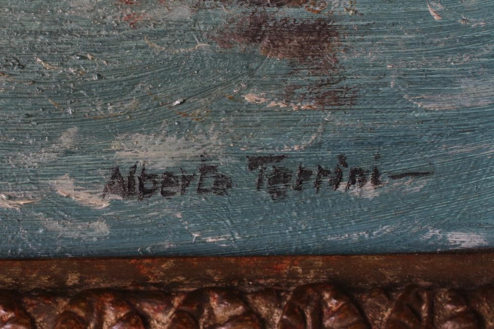 ALBERTO TERRINI (Italian 19th/20th century) Venetian Scenes, a pair, oil on canvas, signed, 11 3/4" Image