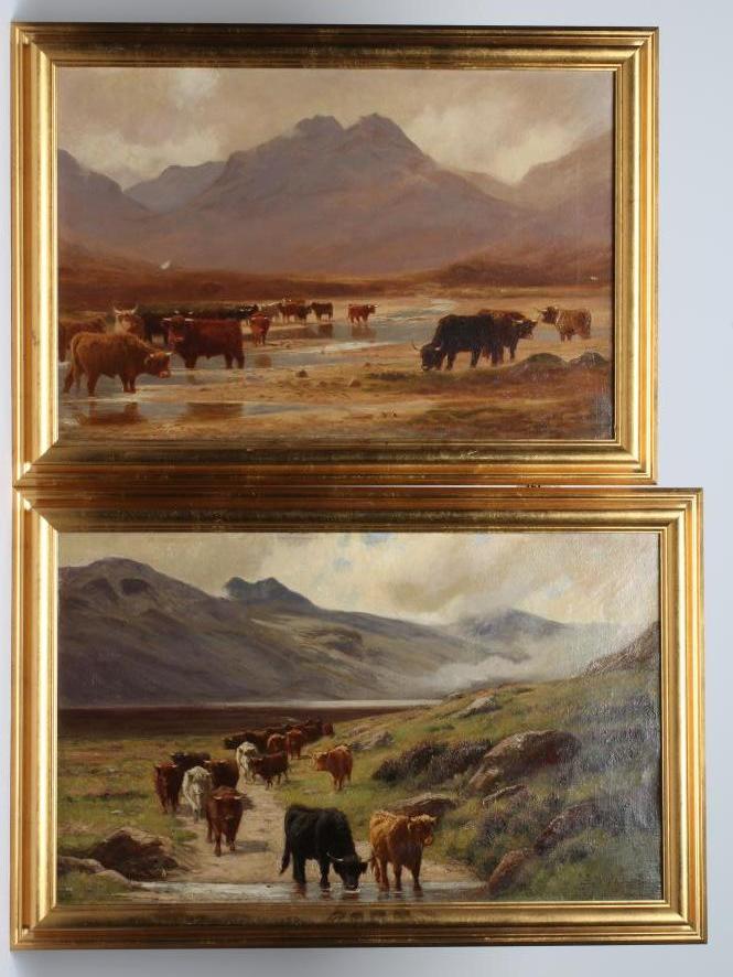 STEPHEN ENOCH HOGLEY (1842-1927) Highland Cattle Watering Image