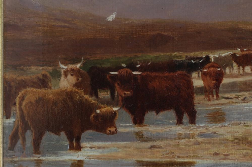 STEPHEN ENOCH HOGLEY (1842-1927) Highland Cattle Watering Image