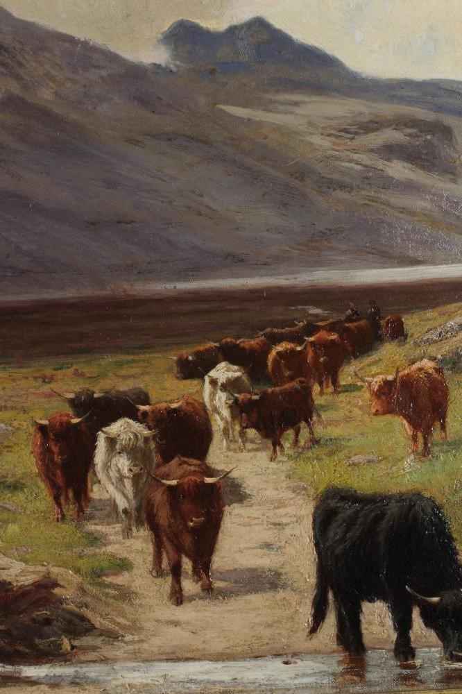STEPHEN ENOCH HOGLEY (1842-1927) Highland Cattle Watering Image