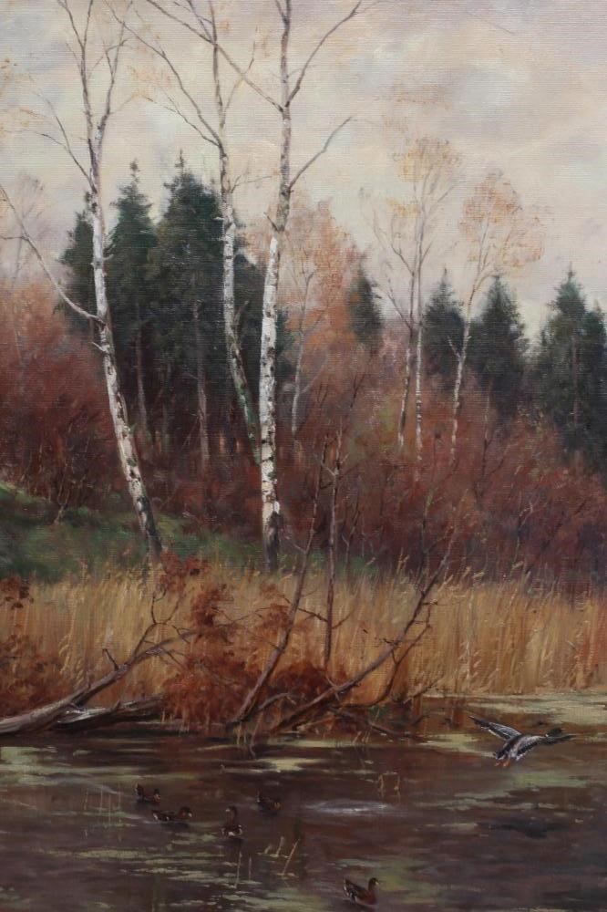 FRIEDRICH NATH (Russian 1859-1925) Autumnal River Scene, oil on canvas, signed, 26 1/4" x 36 1/2", Image