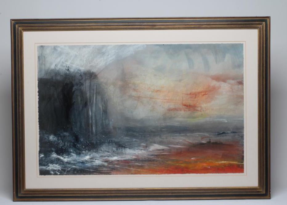 DAVID BAUMFORTH (b.1942) "Bempton Cliffs at Dusk", mixed media, signed and inscribed, 21 1/2x 34, Image