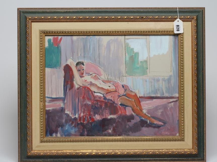 TOM DURKIN (1928-1990) "Reclining Woman", oil on board, signed, Walker Gallery, Harrogate label to Image