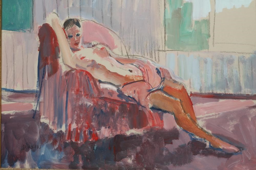 TOM DURKIN (1928-1990) "Reclining Woman", oil on board, signed, Walker Gallery, Harrogate label to Image