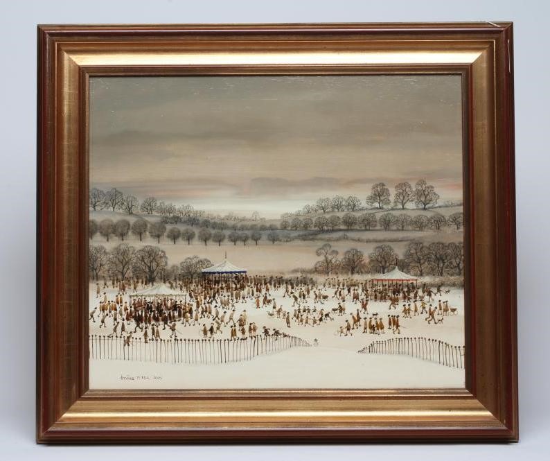 BRIAN SHIELDS "BRAAQ" (1951-1997) "Fete Day", oil on board, signed "Braaq 75 FBA "Ann" ", 17 3/4" x Image