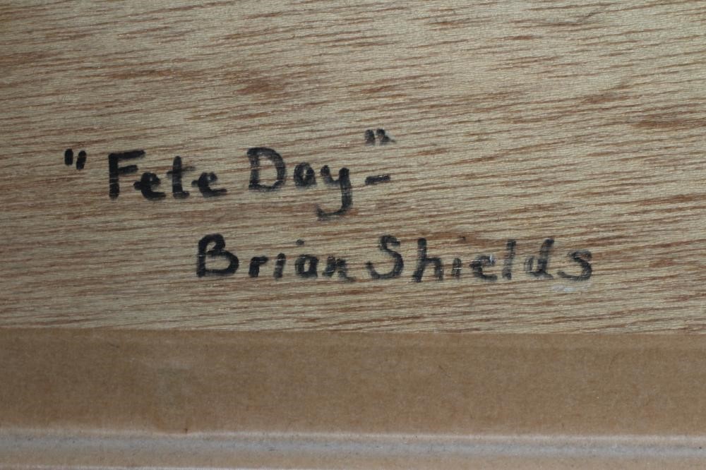 BRIAN SHIELDS "BRAAQ" (1951-1997) "Fete Day", oil on board, signed "Braaq 75 FBA "Ann" ", 17 3/4" x Image