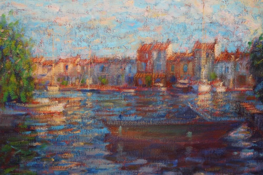 JOHN MACKIE (b.1953) Italian Lake Scene, oil on canvas, signed and dated (19)89, 27 3/4" x 35 3/4", Image