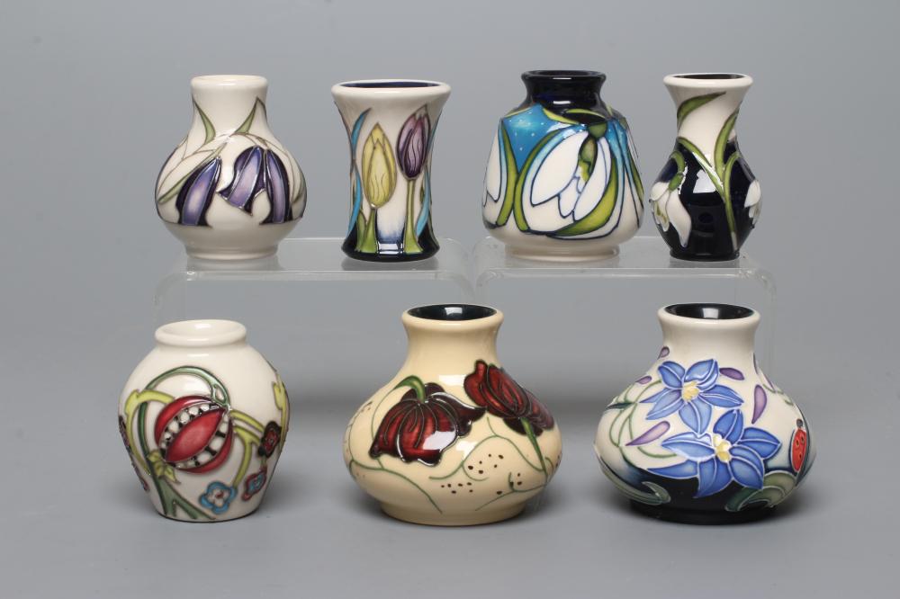 SEVEN MINIATURE MOORCROFT POTTERY VASES Image